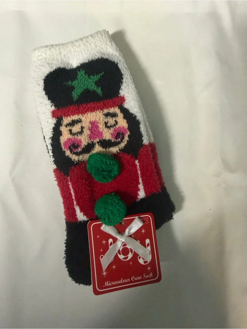 Holiday Nutcracker Fuzzy Crew Socks - Red, Green, Black, White